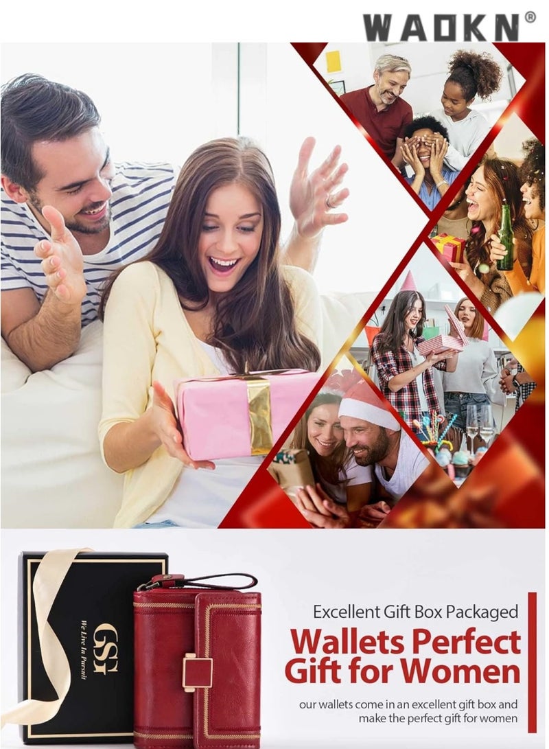 WAOKN Women's Selected RFID Blocking Short Leather Clutch, Compact Folding Accordion Wallet with Elegant Bifold Design, Easily Storing Credit Cards and Cash, Essential for a Stylish Life（Red）  - Image 5
