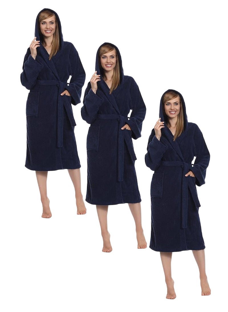 White Rose 3 Pieces Navy Blue Color Unisex Spa Terry Dressing Gown Small size - Image 1