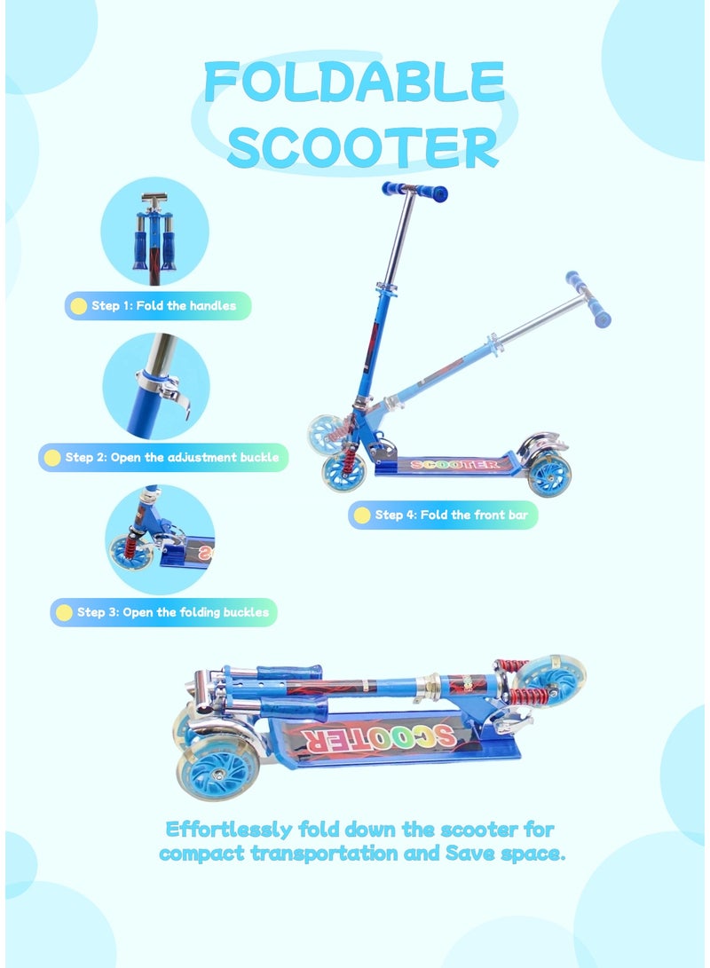 EASY FUTURE Scooters for Kids with Foldable & Height Adjustable Handle Kick Scooter with LED PU Wheels & Rear Brake Kids Scooter for 3 to 8 Years Including Protective Gear Set - Image 2