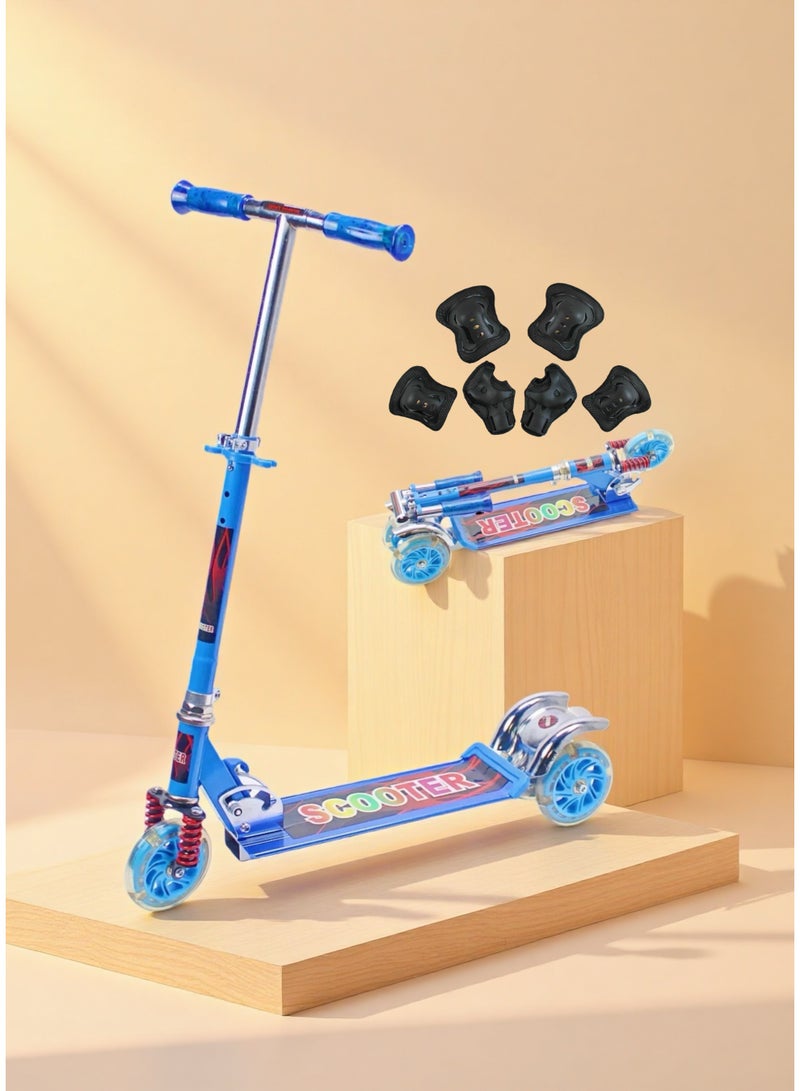 EASY FUTURE Scooters for Kids with Foldable & Height Adjustable Handle Kick Scooter with LED PU Wheels & Rear Brake Kids Scooter for 3 to 8 Years Including Protective Gear Set - Image 1