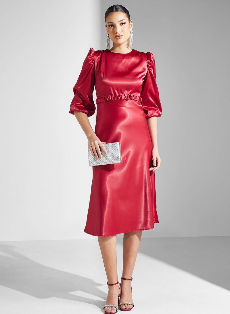 Khizana Ruched Waist Satin Dress - Image 1