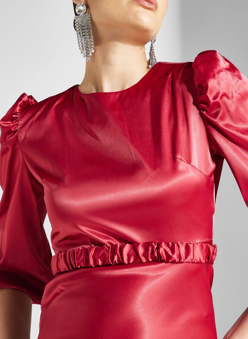 Khizana Ruched Waist Satin Dress - Image 3