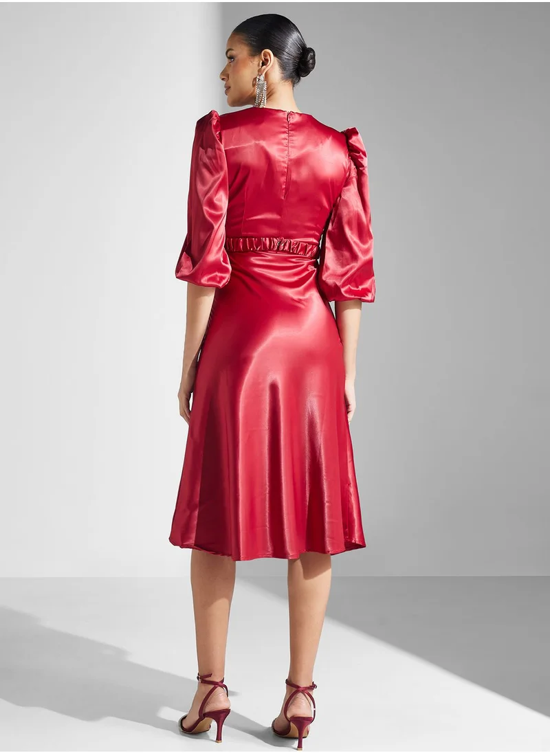 Khizana Ruched Waist Satin Dress
