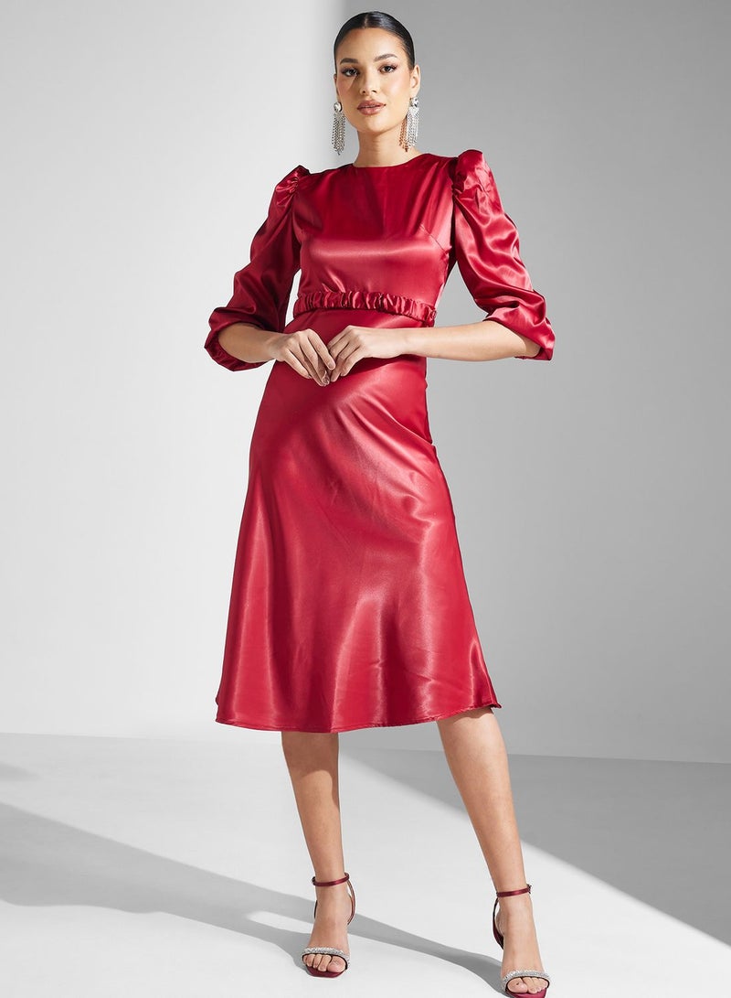 Khizana Ruched Waist Satin Dress - Image 4