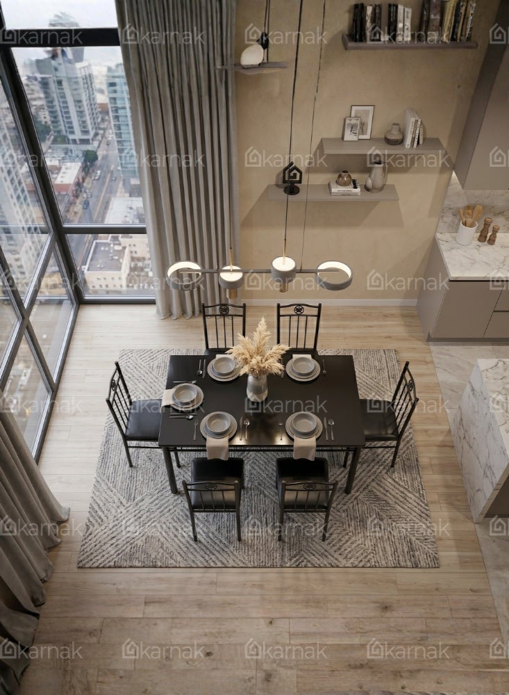Karnak Carter Marble Dining Table Set 6 Seater Metal Frame Modern Dining Set Kitchen Table (Black) - Image 4