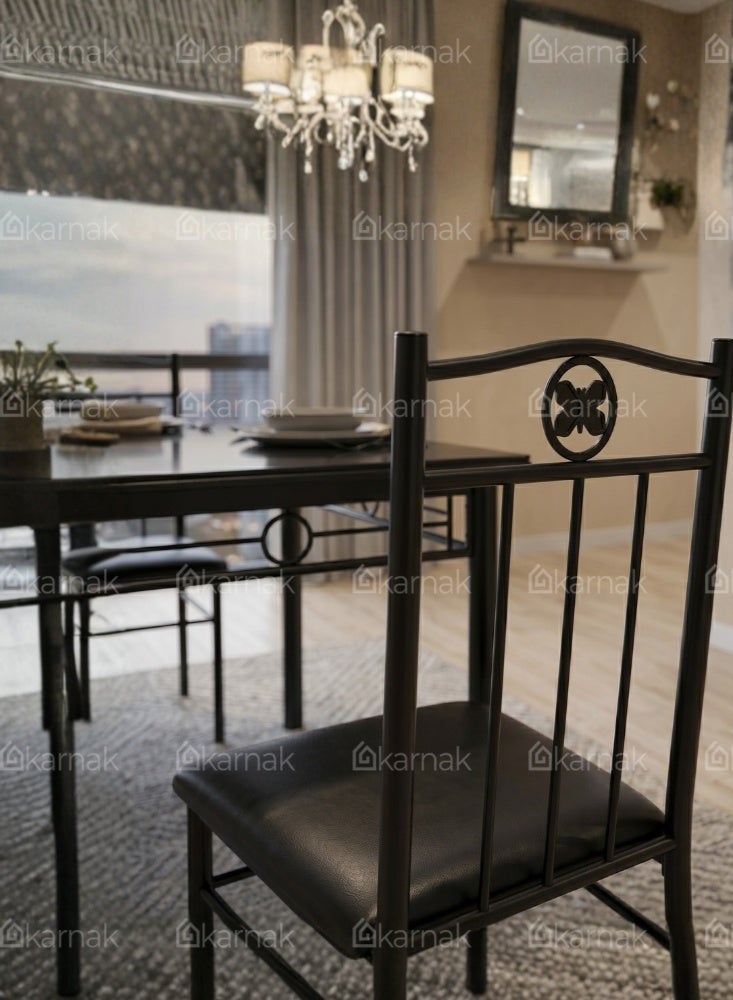 Karnak Carter Marble Dining Table Set 6 Seater Metal Frame Modern Dining Set Kitchen Table (Black) - Image 3