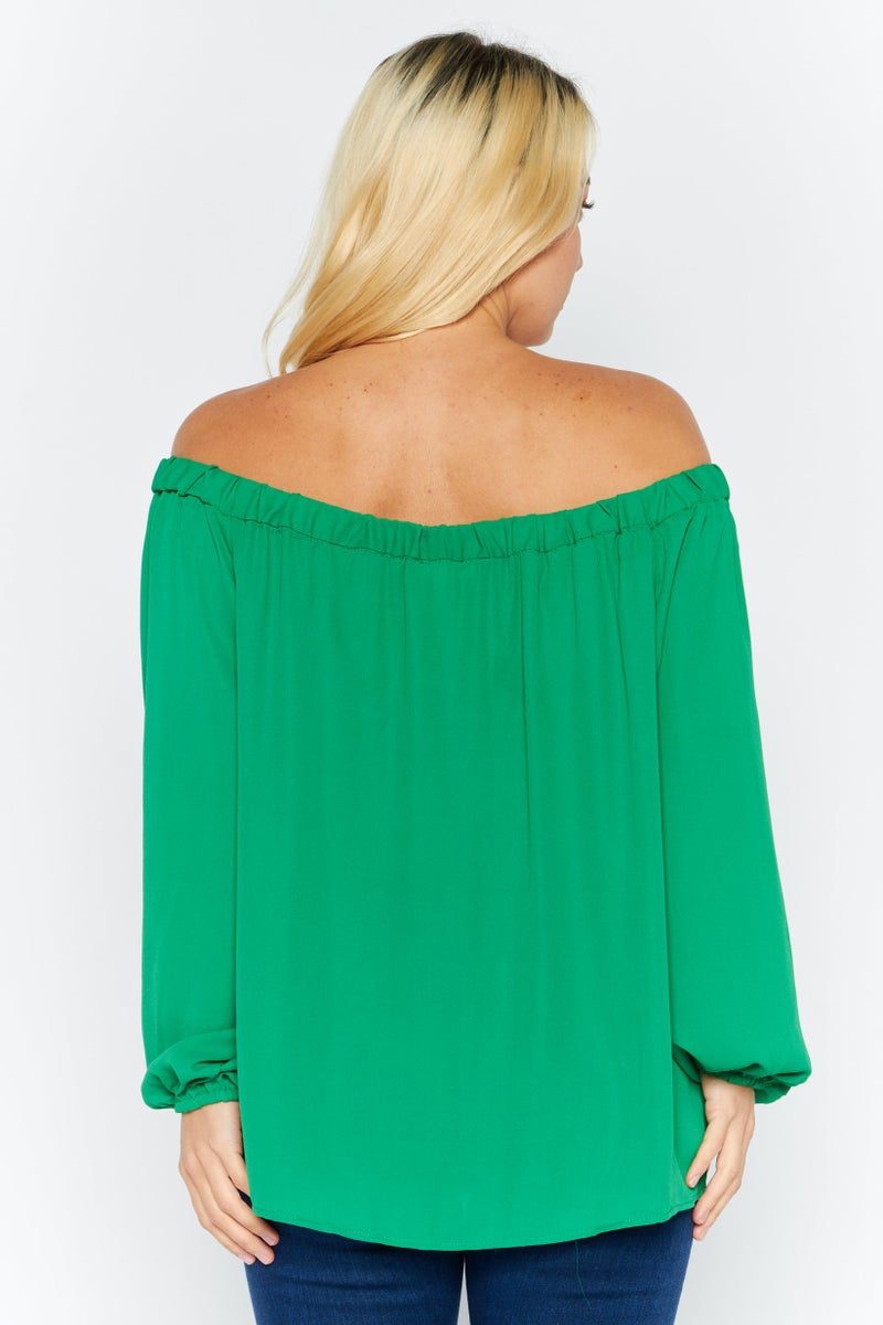 Riley & Rae بلوزة نسائية بأكتاف مكشوفة بأكمام طويلة، خضراء - Image 4