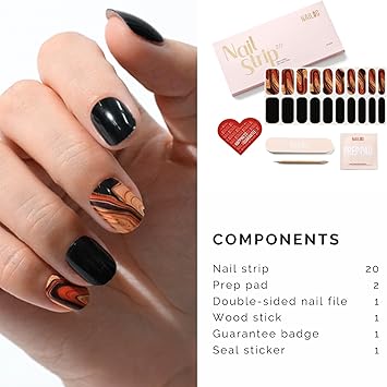 NAILOG Semi Cured Gel Nail Strips Glossy Long Lasting Soft Gel Finish 20 Extra Long Nail Stickers Wraps Magma - Image 5