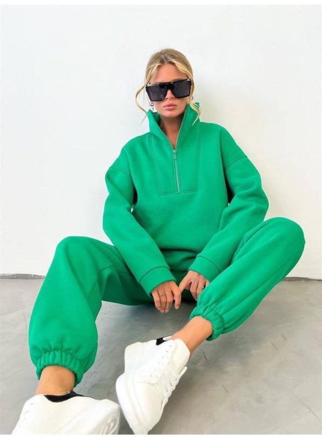 NIBEMINENT Pants Sets for Woman Stand Collar Long Sleeve Sweatshirt High Waisted Pants Fashion Two Piece Sets Woman Hoodies Outfits - Image 1