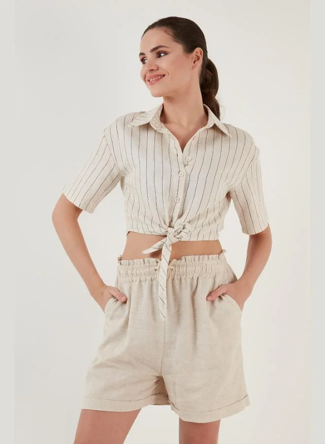 ليلا قميص قصير بأكمام قصيرة من الكتان للنساء