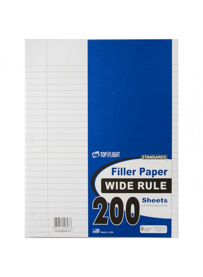 Top Flight Filler Paper, 8.5 x 11 Inches, Wide Rule, 200 Sheets (12803) White - Image 1