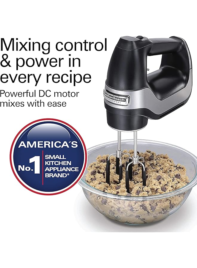 هاملتون بيتش التجارية خلاط يدوي كهربائي احترافي بـ 7 سرعات مع شاشة رقمية ومحرك تيار مستمر هادئ وخفاقة وعجين وحقيبة تخزين 200 وات أسود 62655 Sau 5 سنوات محدودة - Image 2