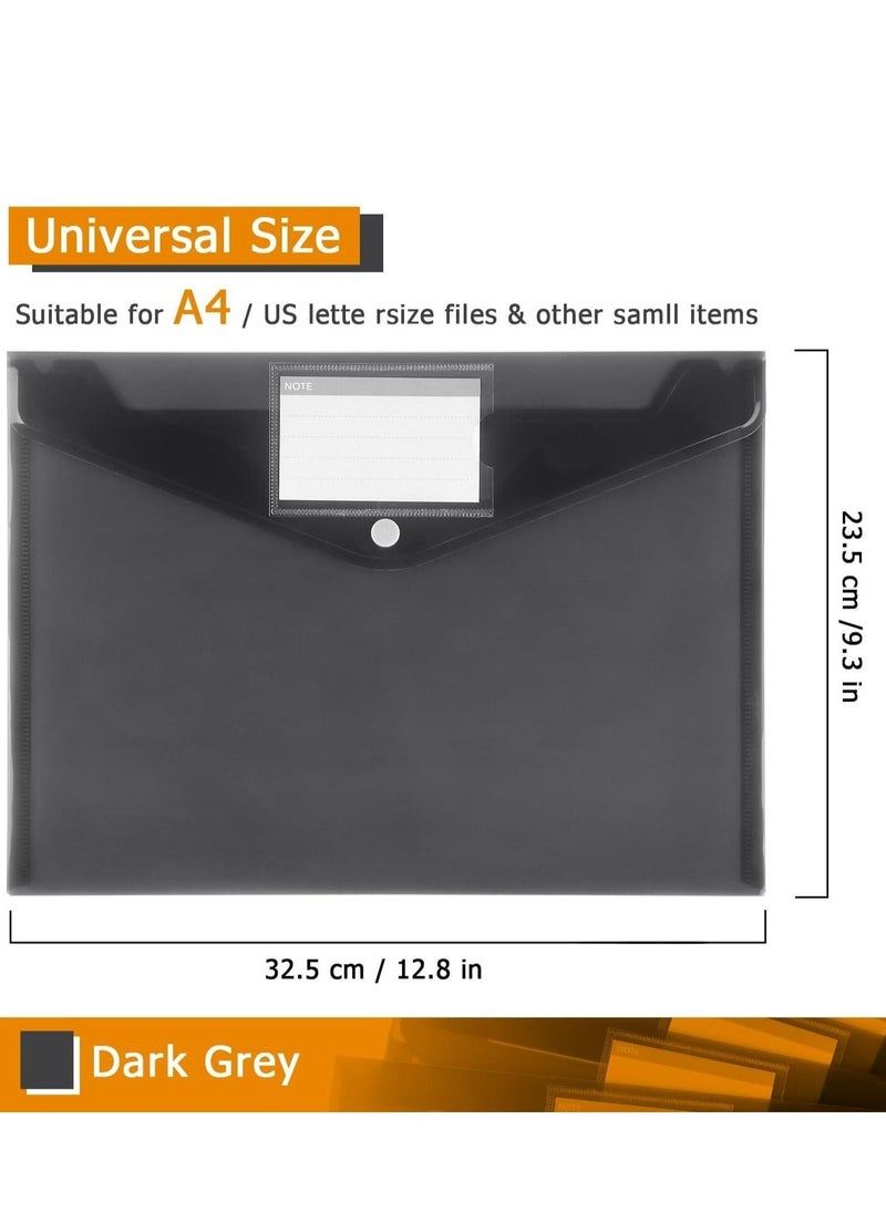 6 Pack Plastic Envelopes Poly Envelopes, Clear Document Folders Plastic File Folders for Home Work Office Organization, Letter Size/A4 Size(Dark Grey) - Image 3