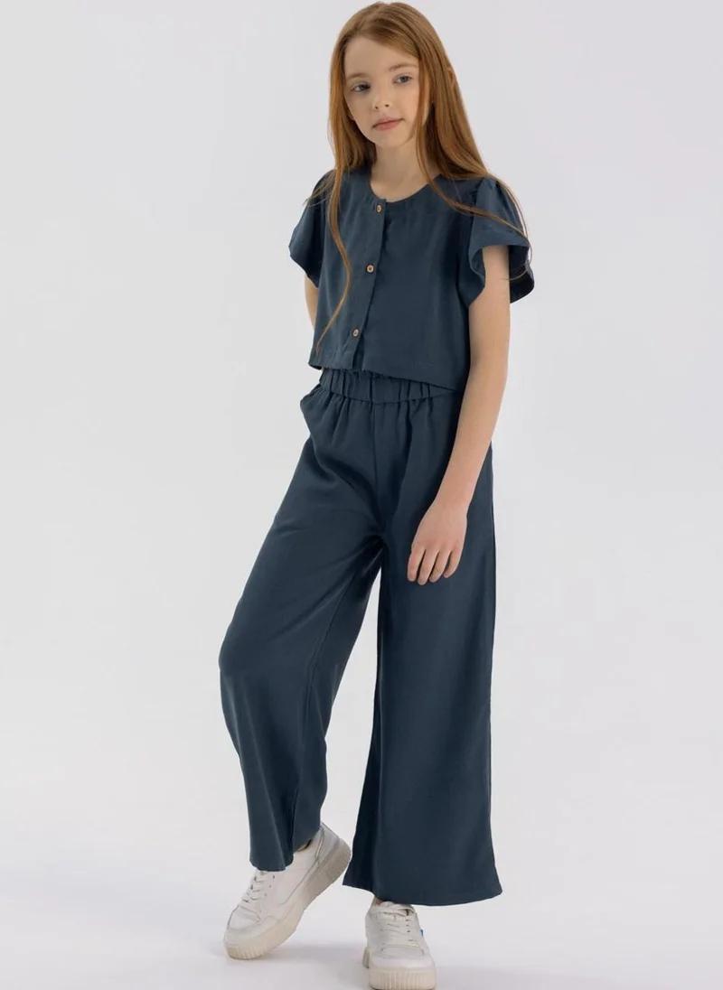 MINOTI Kids Girls Frill Sleeve Top And Wide Leg Trouser Set
