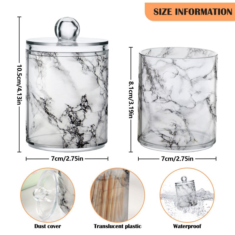 MNSRUU 2 Pack Qtip Holder Organizer Dispenser Stylish White Marble Texture Bathroom Storage Canister Cotton Ball Holder Bathroom Containers for Cotton Swabs/Pads/Floss  - Image 3