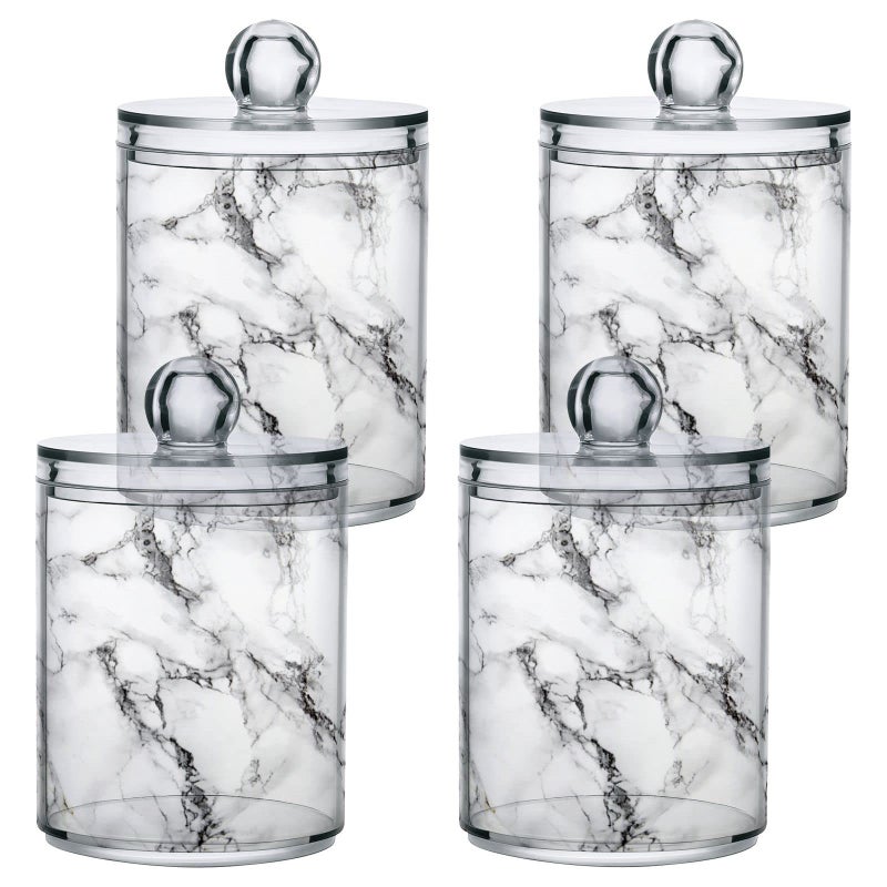 MNSRUU 2 Pack Qtip Holder Organizer Dispenser Stylish White Marble Texture Bathroom Storage Canister Cotton Ball Holder Bathroom Containers for Cotton Swabs/Pads/Floss  - Image 2