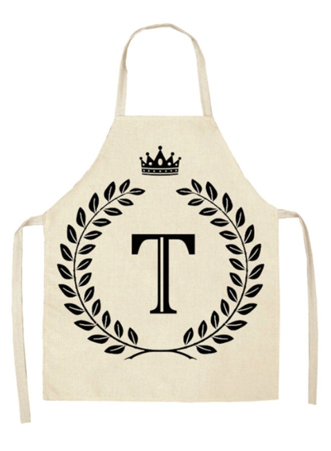 NIBEMINENT T Letter Printed Kitchen Apron Beige/Black 47 x 38centimeter