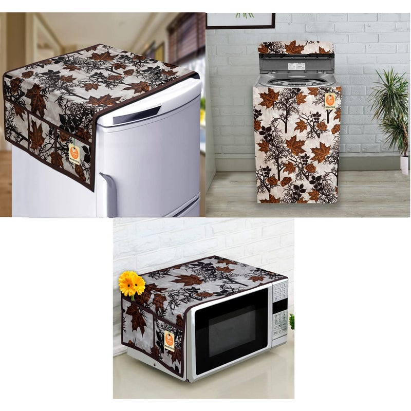 KANUSHI Industries® Fridge/Refrigerator Top Cover + 1 Pc Top Load Fully Automatic Washing Machine Cover + 1 Pc Microwave/Oven Top Cover(FRI+Micro+WASMAC-Fully-Brown-SHUB) - Image 5
