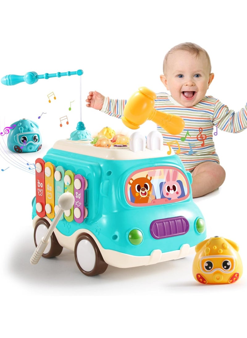 NNEWVANTE Baby Toy for Old,Toddler Toys Early Learning Montessori Toy 18+Months+,6 in 1 Infant Educational Busy Center,Musical Bus Baby Toys Christmas Birthday Gifts,Blue - Image 1