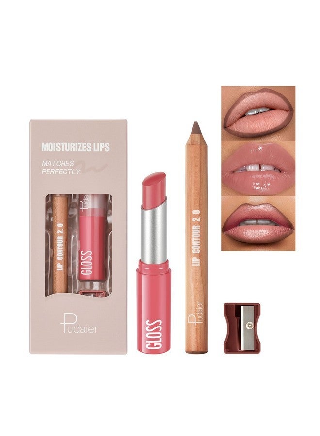 pudaier 2Pcs Lip Liner and Lipstick Combo, Highly Pigmented Lip Liner and Lipstick Set for women, Long Lasting Matte Lip Pencil and Hydrating Lip Balm Lip Gloss Makeup Kits with Sharpener - Image 1