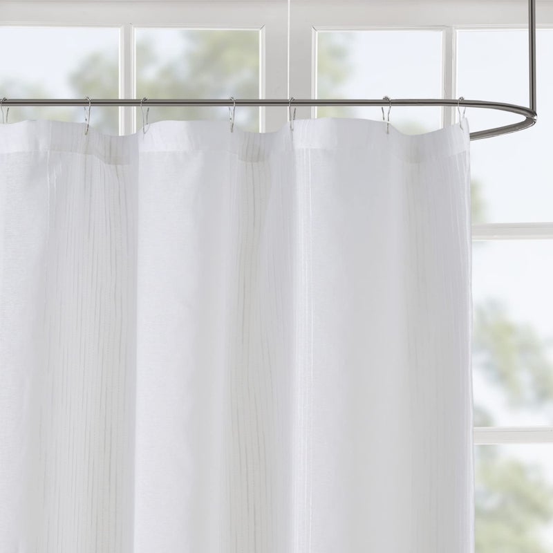 Madison Park Anna Sheers Shower Curtain, Textured Striped Accent Design, Modern Mid-Century Bathroom Decor, Machine Washable, Fabric Privacy Screen 72x72", Ivory - Image 2