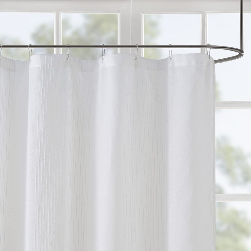 Madison Park Anna Sheers Shower Curtain, Textured Striped Accent Design, Modern Mid-Century Bathroom Decor, Machine Washable, Fabric Privacy Screen 72x72", Ivory - Image 3