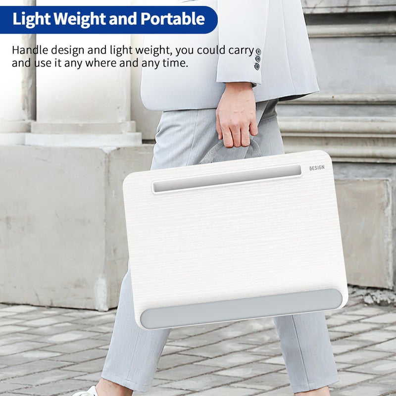 Besign LT08 Laptop Stand, Portable Lap Desk with Pillow Cushion, Fits up to 14 inch Laptop, with Anti-Slip Strip for Desk, Sofa & Bed, White and Gray - Image 4