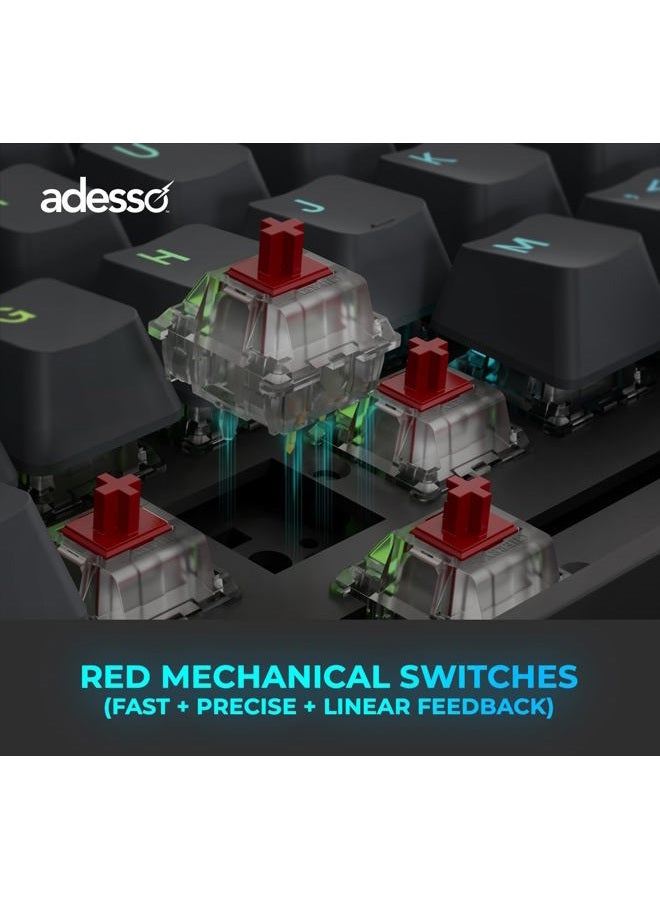 ADESSO Easytouch 1300 Mechanical Keyboard RGB Illuminated Hot Swappable Red Switches Wired Wireless Bluetooth Gaming Keyboard with Copilot AI Hotkey for Windows Mac - Image 4