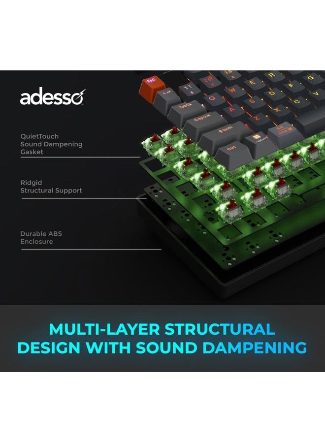 ADESSO Easytouch 1300 Mechanical Keyboard RGB Illuminated Hot Swappable Red Switches Wired Wireless Bluetooth Gaming Keyboard with Copilot AI Hotkey for Windows Mac - Image 5