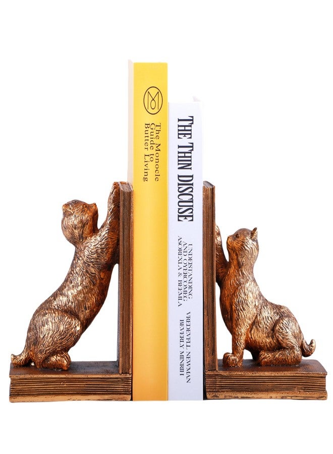 Mervkis Book Ends for Shelves to Hold Books Heavy Duty,Decorative Bookend for Bookshelf Décor,Cute Animal Cat Book Stopper Cat Statues for Home, Office Desk Decoration,1pair - Image 1