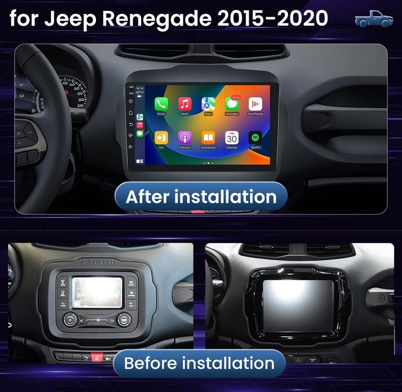 Generic 4+32G Car Stereo for Jeep Renegade 2015-2020, Wireless Carplay & Andriod Auto, GPS WiFi SWC DSP 16EQ 5.0 Bluetooth Mirror Link, 9" Touchscreen for Jeep Renegade Radio, with 1080P AHD Backup Camera  - Image 2