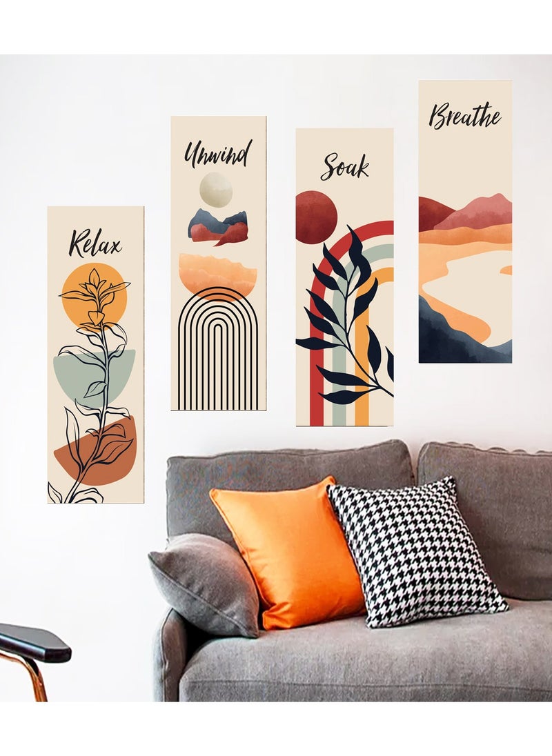 FASHION HOME 4 Panels Home Decor Rustic Wooden Framed Wall Art Print Artwork on Natural Wood Picture Painting for Room  - Image 5