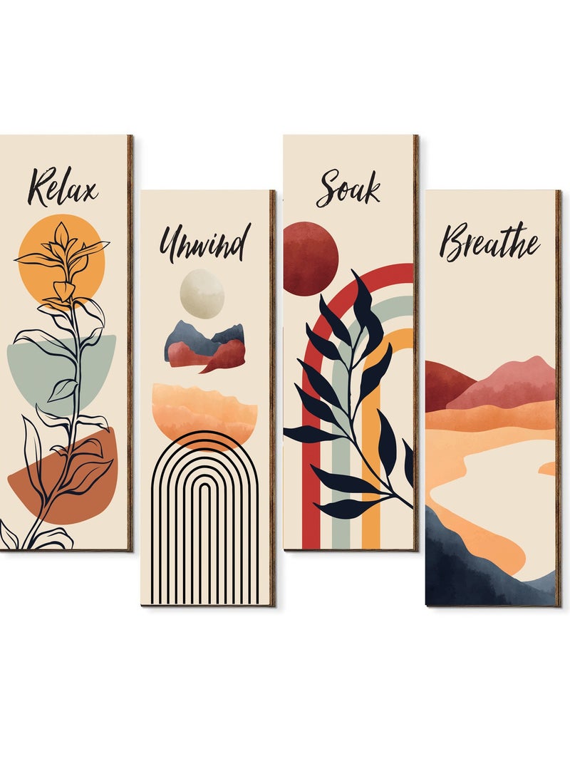 FASHION HOME 4 Panels Home Decor Rustic Wooden Framed Wall Art Print Artwork on Natural Wood Picture Painting for Room  - Image 3
