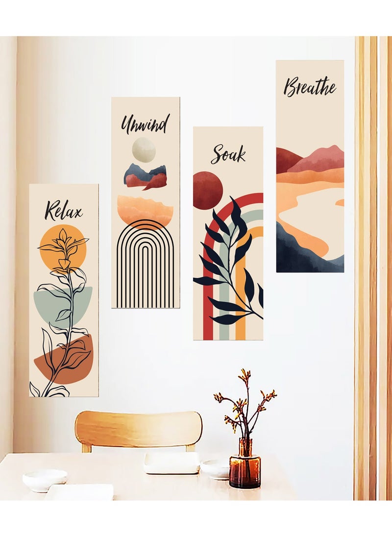 FASHION HOME 4 Panels Home Decor Rustic Wooden Framed Wall Art Print Artwork on Natural Wood Picture Painting for Room  - Image 2