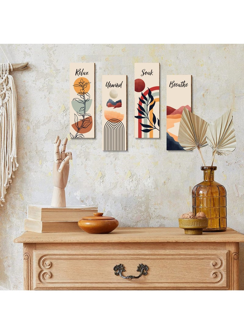 FASHION HOME 4 Panels Home Decor Rustic Wooden Framed Wall Art Print Artwork on Natural Wood Picture Painting for Room  - Image 1