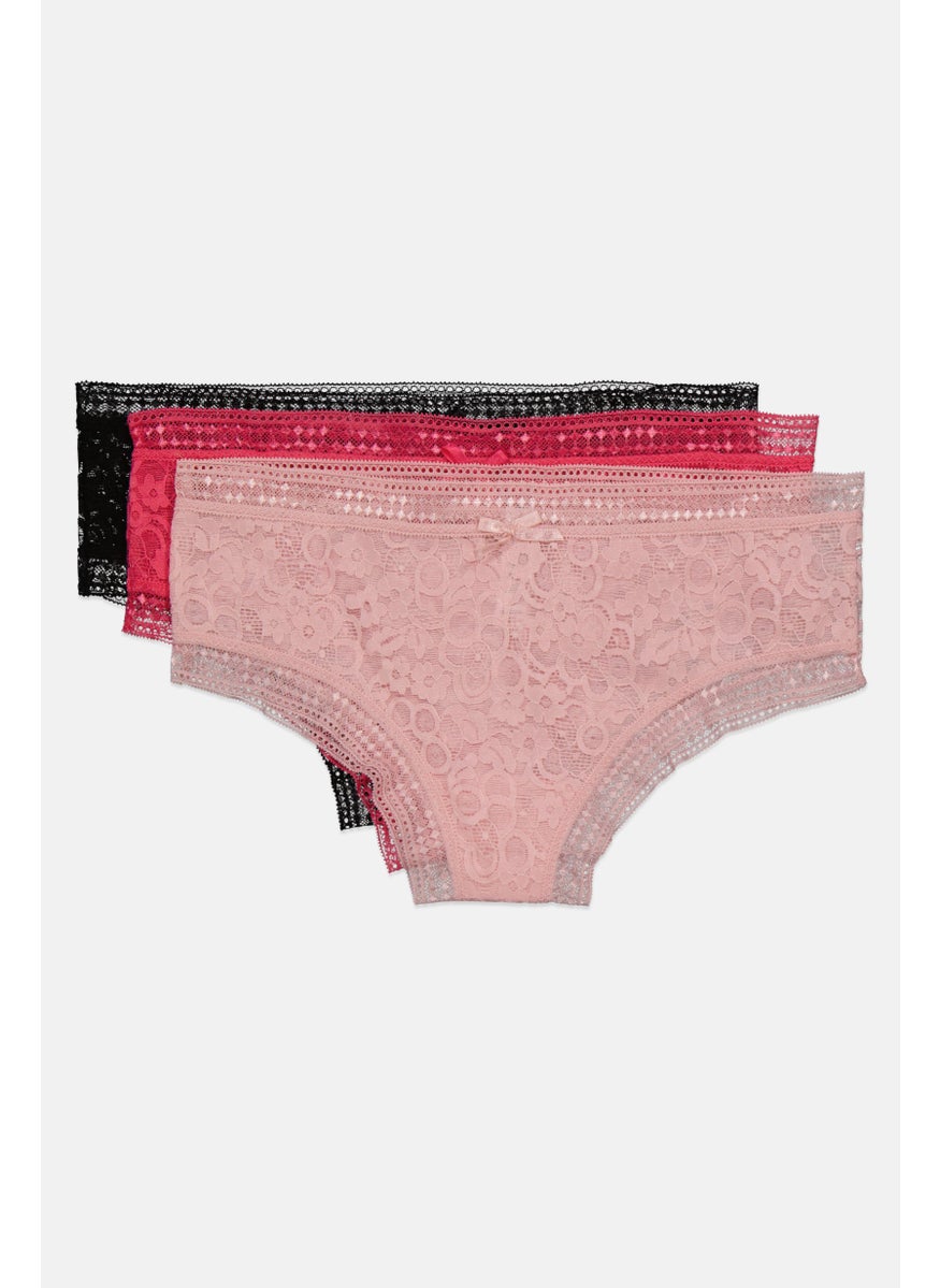 French Affair Women 3 Pieces Textured Panty, Black  - Image 3