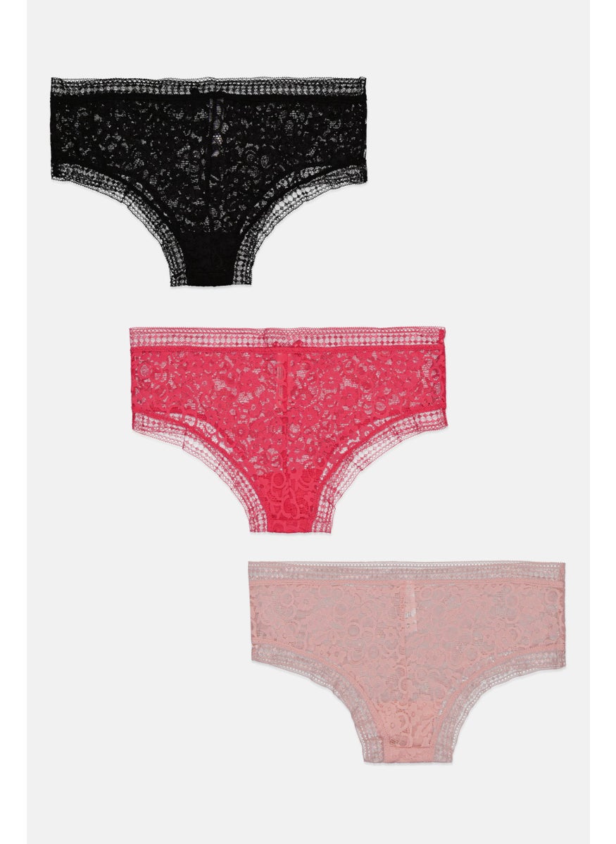 French Affair Women 3 Pieces Textured Panty, Black  - Image 2