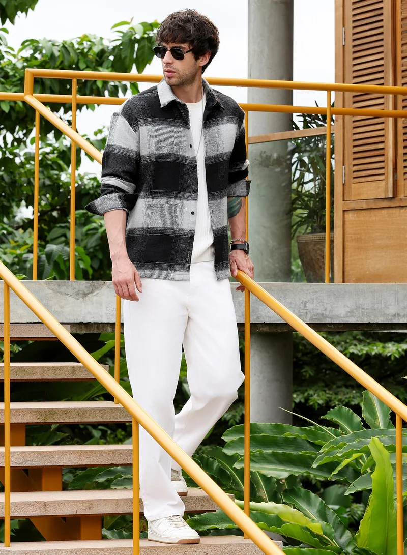 CAHOOT  Men's Coin Grey:Midnight Black Vignette-Checkered Oversized Shirt for Men | Best Price UAE