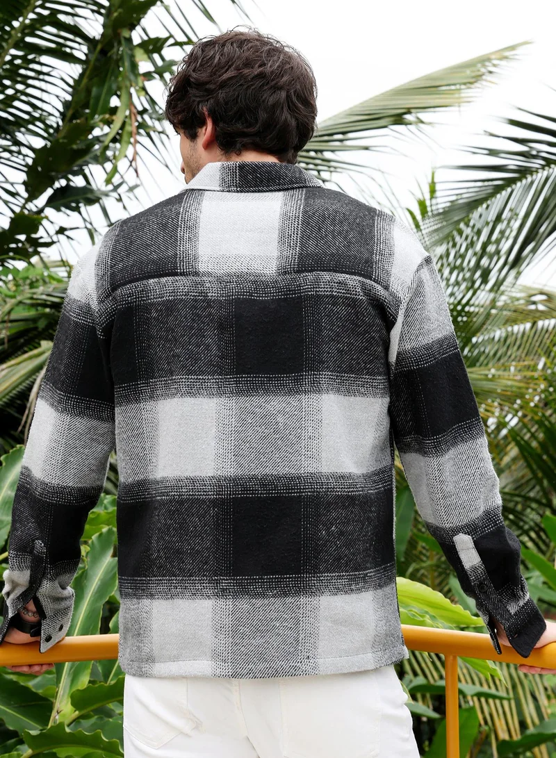 CAHOOT  Men's Coin Grey:Midnight Black Vignette-Checkered Oversized Shirt for Men | Best Price UAE
