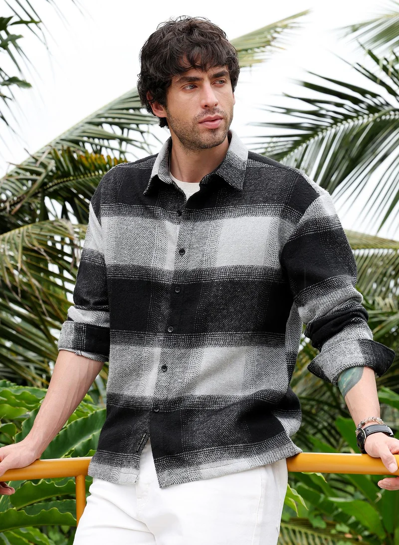 CAHOOT  Men's Coin Grey:Midnight Black Vignette-Checkered Oversized Shirt for Men | Best Price UAE