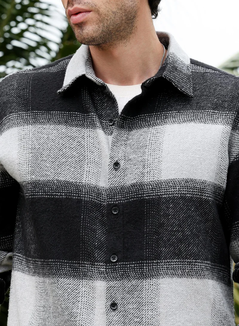 CAHOOT  Men's Coin Grey:Midnight Black Vignette-Checkered Oversized Shirt for Men | Best Price UAE
