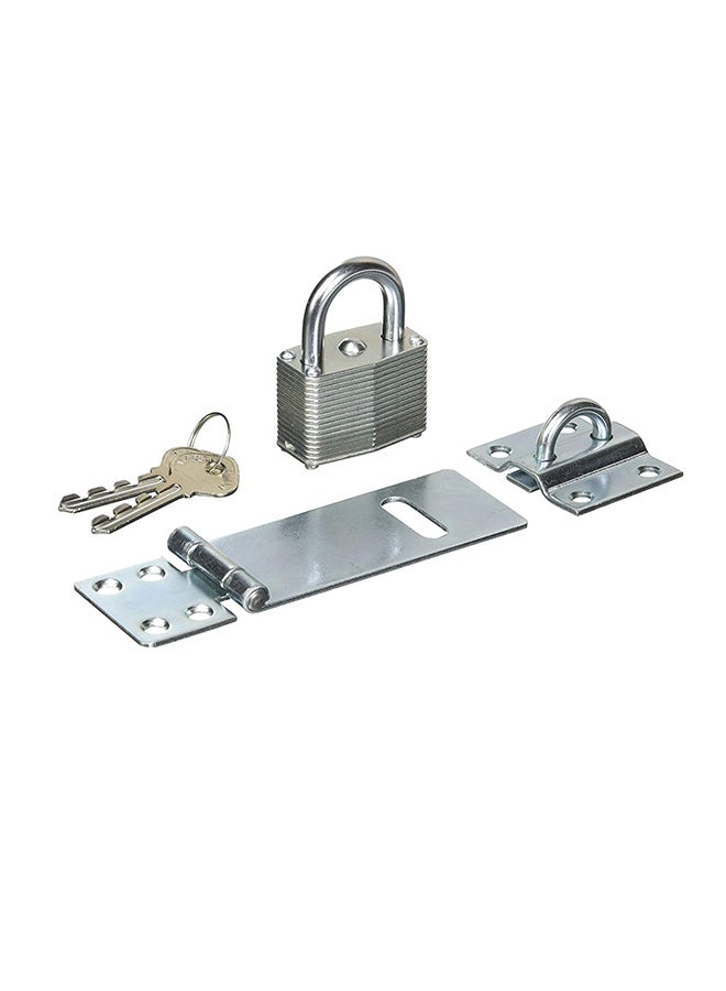 Safety Lock Hasp With Padlock Silver 3.5inch