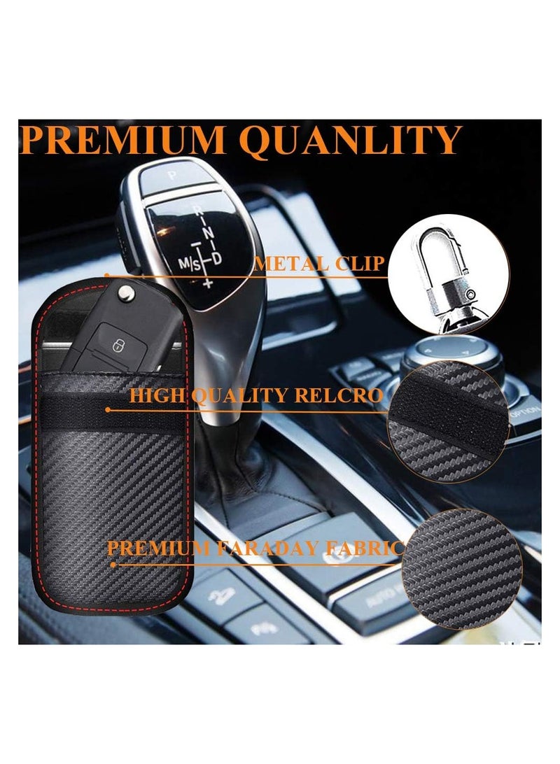 Upgraded Key Fob Faraday Bag - Premium Signal Blocking Protector for Car Security, Anti-Theft Pouch, Anti-Hacking Case, 3D Carbon Fiber Texture (2 Pack)
