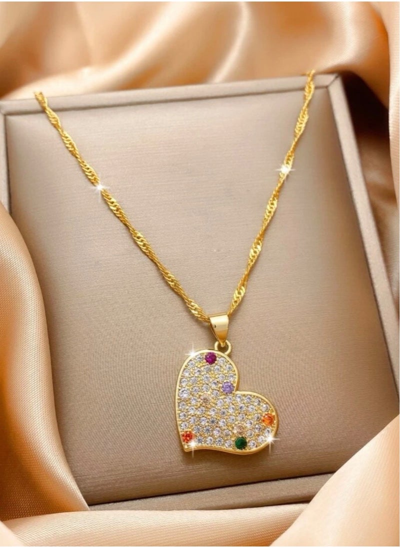 sixtyfour Elegant Stainless Steel Gold Plated Necklace For Women  - Image 1