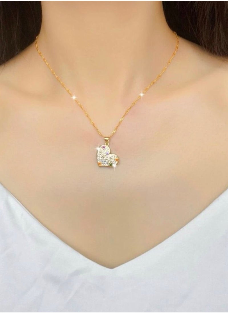 sixtyfour Elegant Stainless Steel Gold Plated Necklace For Women  - Image 2