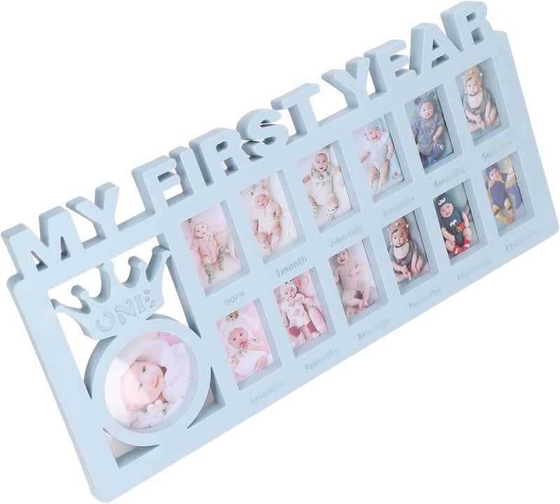 12 Months Picture Frames Durable Polished Baby Prints Photo Frame for Baby's Monthly Growth Best Young Mothers and Newlyweds Decoration and Gift Giving Plastic 15 X 7.3 X 0.6in (Blue) - Image 1