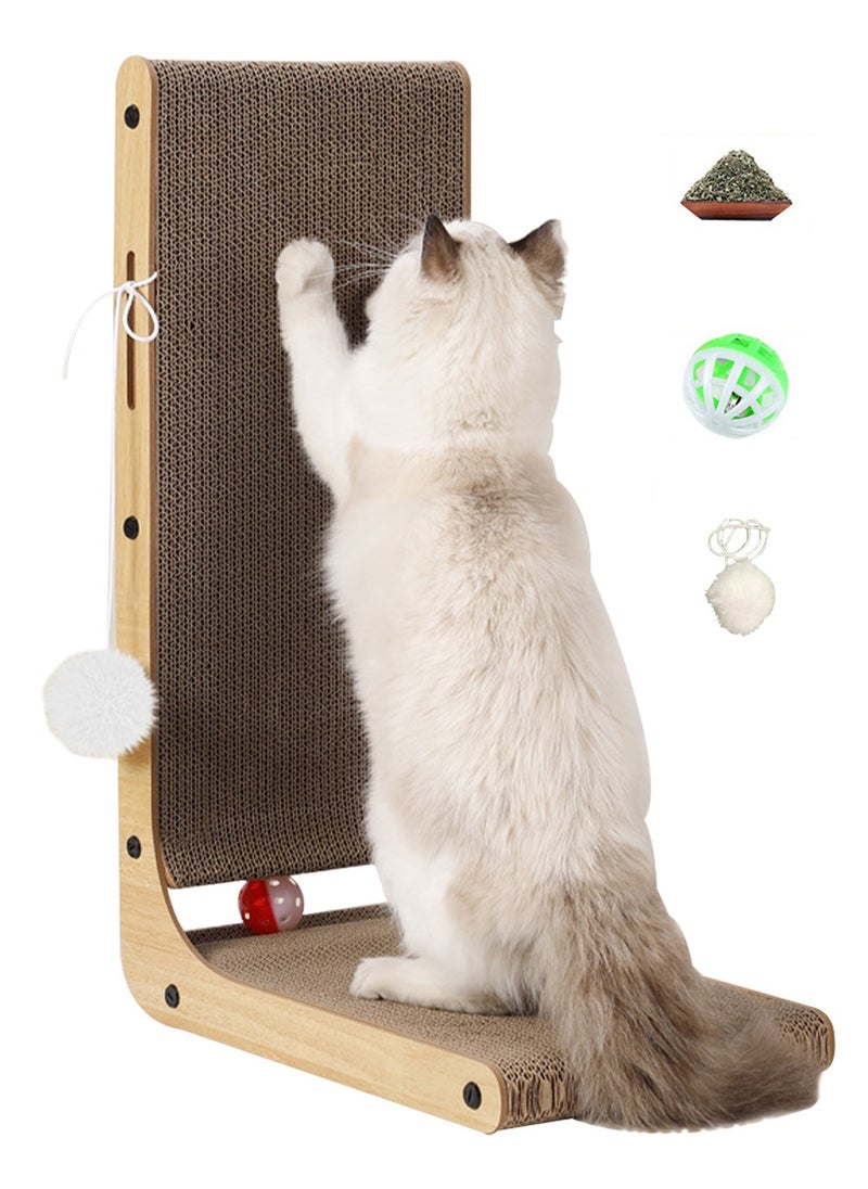 Arabest - Cat Scratcher 60*40*25CM  L Shape Cat Scratch Pad Wall Mounted Cat Scratching Cardboard with Ball Toy for Indoor Cats Large Size - Image 1