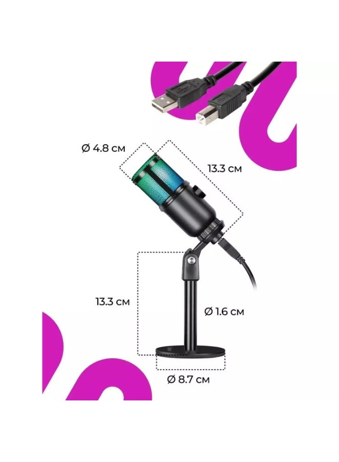 هايبر ميكروفون مكثف للألعاب M021 بمنفذ USB مع مقبس سماعة رأس مقاس 3.5 مم، مايكرو جيمر لبث البودكاست ومؤتمرات يوتيوب، متوافق مع أجهزة الكمبيوتر الشخصية واللاب توب وبلاي ستيشن 4/5 - Image 2