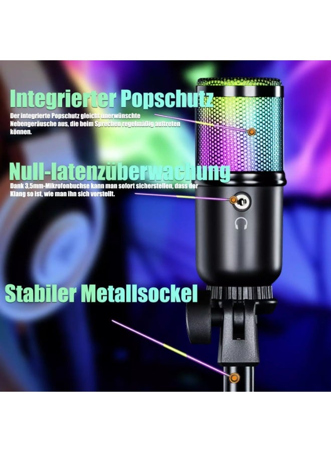 هايبر ميكروفون مكثف للألعاب M021 بمنفذ USB مع مقبس سماعة رأس مقاس 3.5 مم، مايكرو جيمر لبث البودكاست ومؤتمرات يوتيوب، متوافق مع أجهزة الكمبيوتر الشخصية واللاب توب وبلاي ستيشن 4/5 - Image 4