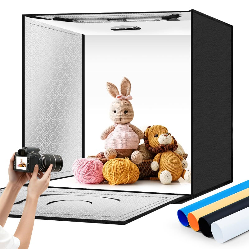 ZKEEZM Light Box Photography 20"x20" with 80LED Lights and 4 Color Backdrops Photo Box with Lights, Foldable Light Box with Adjustable Brightness, 6000-6500K Dimmable Portable Picture Box Shooting - Image 1